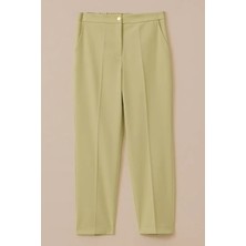 Kadın Yüksek Bel Düğme Detaylı Cepli Pantolon - Yeşil