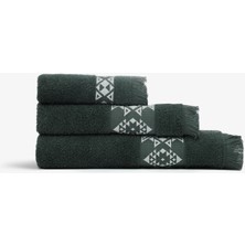 Green Black Hereke 3'lü Havlu Seti Krem Bordürlü Yeşil