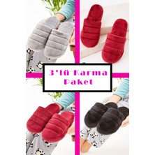 3'lü Paket Ev Terliği Çeyiz Terliği Kışlık Terlik Ses Yapmaz Hafif Taban Taban