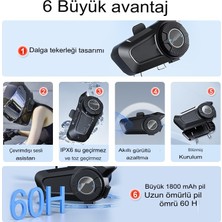 ENSİGA Mega Güçlü Batarya 1.800MAH Kurye Motorcu Intercoom Kask Kulaklık Moto Kulaklık
