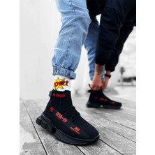 Pabucmarketi Tarz Spor Bot Siyah Kırmızı (Siyah Taban)