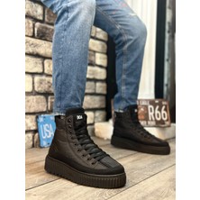 Pabucmarketi Bağcıklı Paraşüt Kumaş Siyah Detaylı Erkek Spor Bot Siyah (Siyah Taban)