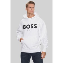 Boss Regular Fit  Kapüşonlu Erkek Sweatshirt Beyaz