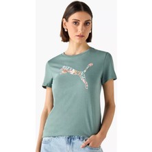 Puma Graphics Floral Cat Logo Yeşil Kadın Tişört 68508130