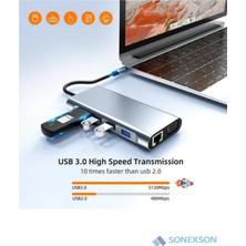 11 In 1 Type-C To USB Hub Port Uyumlu Adaptör Hdmı 4x USB Lan VGA Sd Card Çevirici Çoklayıcı
