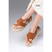 Mio Gusto Lora Hakiki Deri Taba Renk Parmak Arası Kadın Sandalet