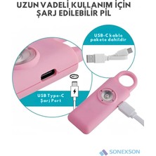 Kişisel Güvenlik Alarmı ve Anahtarlık - 130DB Yüksek Sesli,ışıklı,şarj Edilebilir,pembe