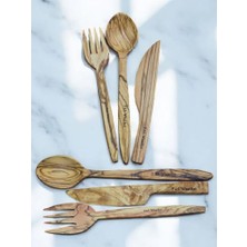 F&S WoodArt Zeytin Ağacı 6 Parça 2 Kişilik Set Bıçak - Çatal - Kaşık Servis Sofra seti
