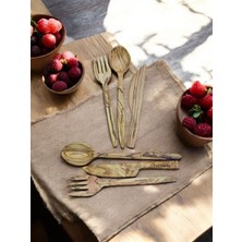 F&S WoodArt Zeytin Ağacı 6 Parça 2 Kişilik Set Bıçak - Çatal - Kaşık Servis Sofra seti