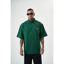 Respire Erkek Skywalking Baskılı Yarım Fermuarlı Oversize T-Shirt Nefti