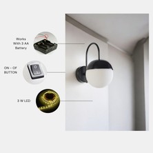 Yeni Küre Pilli Siyah Beyaz Camlı Aplik