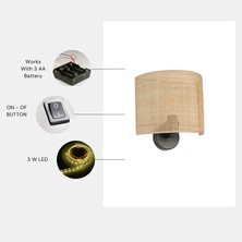 Yeni Örgülü Pilli Rattan Abajurlu Oval Aplik