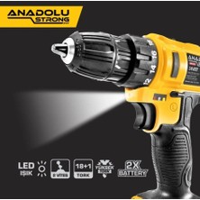 Anadolu Strong ANS1081 24 W Çift Akülü Li-Ion Bataryalı Yüksek Torklu Aksesuarlı Vidalama Matkap