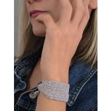 Eva Takı Store 15 Sıralı Zincir Dokuma Kordon Model El Yapımı Gümüş Renk Bileklik