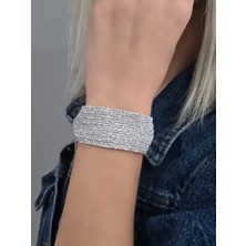 Eva Takı Store 15 Sıralı Zincir Dokuma Kordon Model El Yapımı Gümüş Renk Bileklik