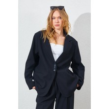 Tena Kadın Siyah Dört Düğmeli Fleto Cepli Blazer Ceket