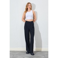 Tena Kadın Siyah Yan Düğmeli Poliviskon Pantolon