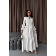 Dipmoda Kadın Atlas Kumaş Dantel Detaylı Elbise DPMS2517