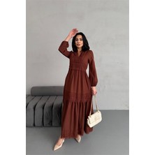 Dipmoda Kadın Atlas Kumaş Dantel Detaylı Elbise DPMS2517