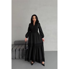 Dipmoda Kadın Atlas Kumaş Dantel Detaylı Elbise DPMS2517