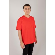 Kesik Etiket Za** Bisiklet Yaka T-Shırt Kırmızı