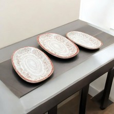 Bernardo Bellini Fine Bone Porselen 3 Parça Kayık  Tabak Servis Set Turuncu