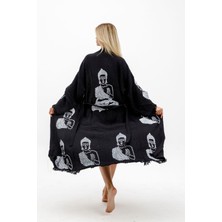 Befera Design Müslin Kimono %100 Pamuklu Buda Baskılı Desenli Bornoz Kaftan Sabahlık