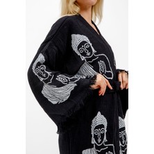 Befera Design Müslin Kimono %100 Pamuklu Buda Baskılı Desenli Bornoz Kaftan Sabahlık