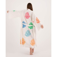 Befera Design Müslin Kimono %100 Pamuklu Mercan Desenli Bornoz Kaftan Sabahlık