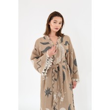 Befera Design Müslin Kimono %100 Pamuklu Güneş Desenli Jakarlı Bornoz Kaftan Sabahlık