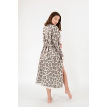 Befera Design Müslin Kimono %100 Pamuklu Leopar Desenli Jakarlı Bornoz Kaftan Sabahlık