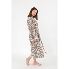 Befera Design Müslin Kimono %100 Pamuklu Leopar Desenli Jakarlı Bornoz Kaftan Sabahlık