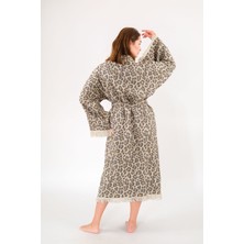 Befera Design Müslin Kimono %100 Pamuklu Leopar Desenli Jakarlı Bornoz Kaftan Sabahlık