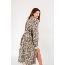 Befera Design Müslin Kimono %100 Pamuklu Leopar Desenli Jakarlı Bornoz Kaftan Sabahlık