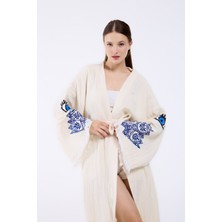 Befera Design Müslin Kimono %100 Pamuklu Etnik Göz Baskılı Desenli Bornoz Kaftan Sabahlık