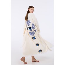 Befera Design Müslin Kimono %100 Pamuklu Etnik Göz Baskılı Desenli Bornoz Kaftan Sabahlık