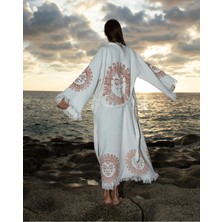 Befera Design Müslin Kimono %100 Pamuklu Güneş Baskılı Desenli Bornoz Kaftan Sabahlık