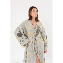 Befera Design Müslin Kimono %100 Pamuklu Güneş Desenli Jakarlı Bornoz Kaftan Sabahlık