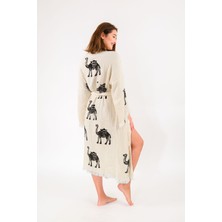 Befera Design Müslin Kimono %100 Pamuklu Deve Baskılı Desenli Bornoz Kaftan Sabahlık