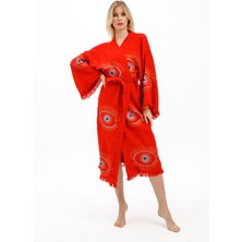 Befera Design Müslin Kimono %100 Pamuklu Göz Baskılı Desenli Bornoz Kaftan Sabahlık