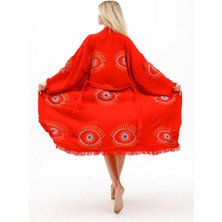 Befera Design Müslin Kimono %100 Pamuklu Göz Baskılı Desenli Bornoz Kaftan Sabahlık