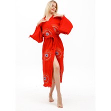 Befera Design Müslin Kimono %100 Pamuklu Göz Baskılı Desenli Bornoz Kaftan Sabahlık