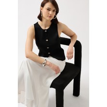 Düğmeli Dokulu Siyah Yelek