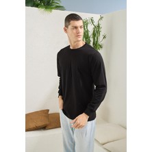 Erkek Regular Fit Uzun Kol Siyah T-Shirt C3T1N5