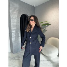 By Merve Darende Indigo Belden Oturtmalı Blazer Jean Denim Takım