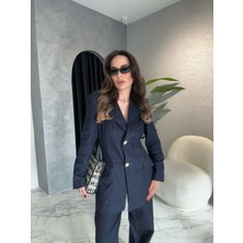 By Merve Darende Indigo Belden Oturtmalı Blazer Jean Denim Takım