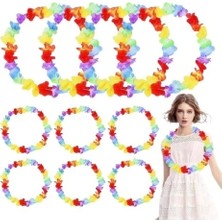 ENG Nessiworld Hawaii Çiçekli Boyun Kolyesi - Renkli Tropikal Parti Leisi 12 Adet