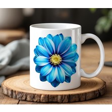 BB Design Mavi Çiçek Tasarımlı Beyaz Seramik Baskılı Kupa Bardak 330 ml