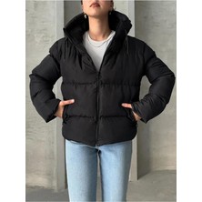 Kadın Siyah Kapüşonlu Şişme Mont Ss