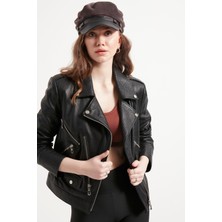 Kadın Siyah Hakiki Jumbo Deri Ceket